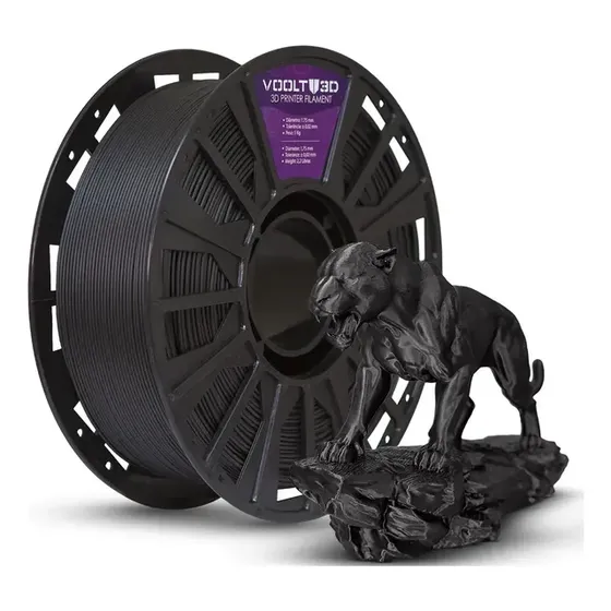 Filamento PLA Preto Velvet Voolt3D 1kg 1,75mm Impressão 3D Aveludado