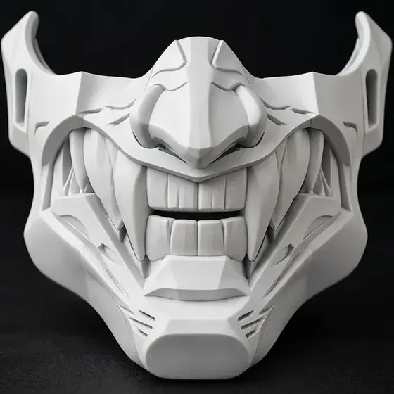 Máscara Samurai Oni Meia Face Para Cosplay E Halloween Branco Oni Samurai