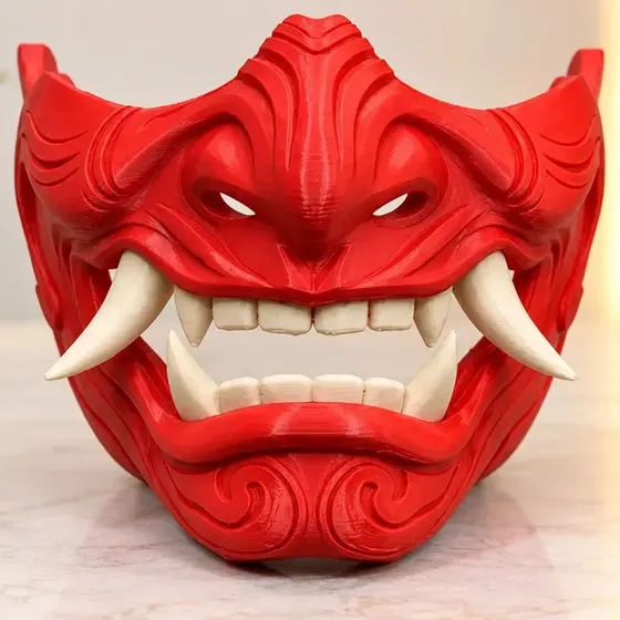 Máscara Demônio Samurai Japonesa 3d Adulto Halloween Vermelho Demônio Samurai