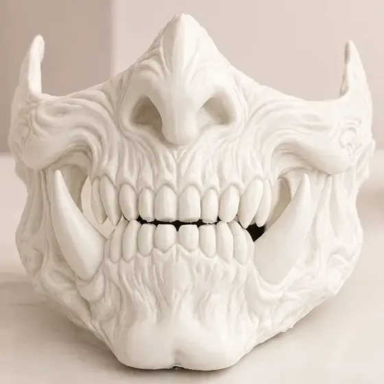 Máscara De Caveira Com Presas Decorativa Em Impressão 3d Branco Presa
