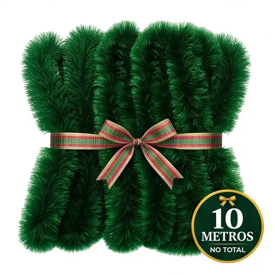 Festão Arvore de Natal 10 Metros Verde Grosso Cheio Flexível Decoração 5 Peças 2m x 9cm