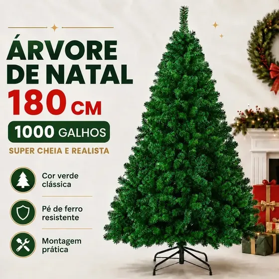Árvore de Natal Verde Premium 180 cm com 1000 Galhos Cheios e Pé de Ferro Atelier…
