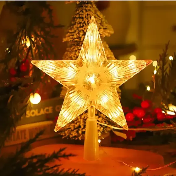 Estrela Brilhante Led Ponteira De Árvore De Natal Premium Luz Decorativa Branco Quente