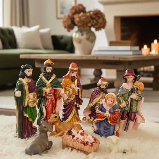 Presépio Natal Completo 10 Peças Resina Festa Natalina Premi