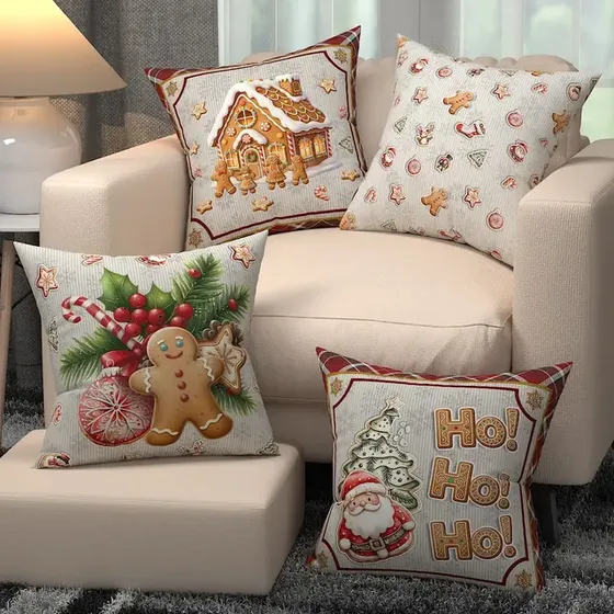 Kit 4 Capas De Almofada Natal Oxford 45x45cm Decoração Natal