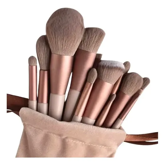 Kit Pincel De Maquiagem Com 13 Unidades Sombra Blush Cor Marrom