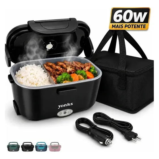Marmita Elétrica Yonks 1,5L Bivolt 60W Residencial 110/220V e Veicular 12/24V Preta Bolsa…