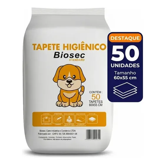 Tapete Higiênico para Cachorro 50 Unidades 60x55cm com Gel Absorvente Fralda Manta Pet…