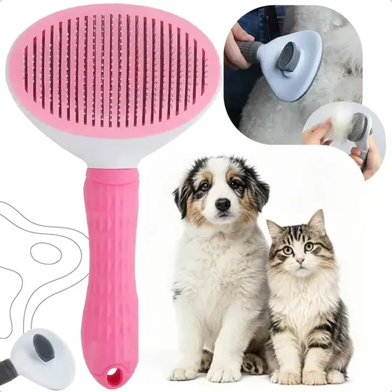 Escova Removedora De Pelos Pet Gato Cão Automatica Rasqueadeira Cor Rosa Homeroarte