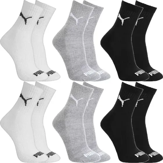 Kit 6 Pares Meias Puma Algodão Cano Médio Alto Atoalhado 2 Pretas, 2 Cinzas E 2 Brancas G…