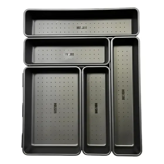 Kit com 5 Organizadores de Talheres Ajustáveis para Gaveta de Cozinha Preto