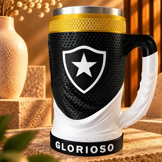Caneca Copo Térmica Botafogo 3d 500ml Preto Lisa