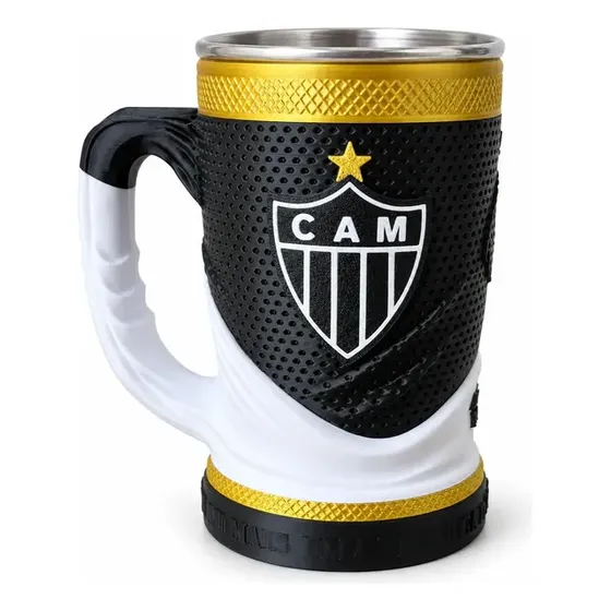 Caneca Atlético Mineiro Copo Alumínio 500ml Galo Torcedor Preto Galo Preto | Galo